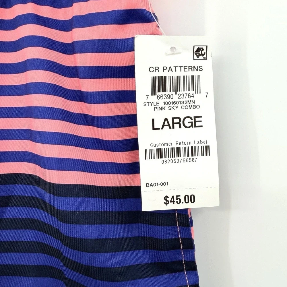 Club Room Swim Trunks Mens L Pink Blue Striped  Quick Dry Beach Shorts NEW